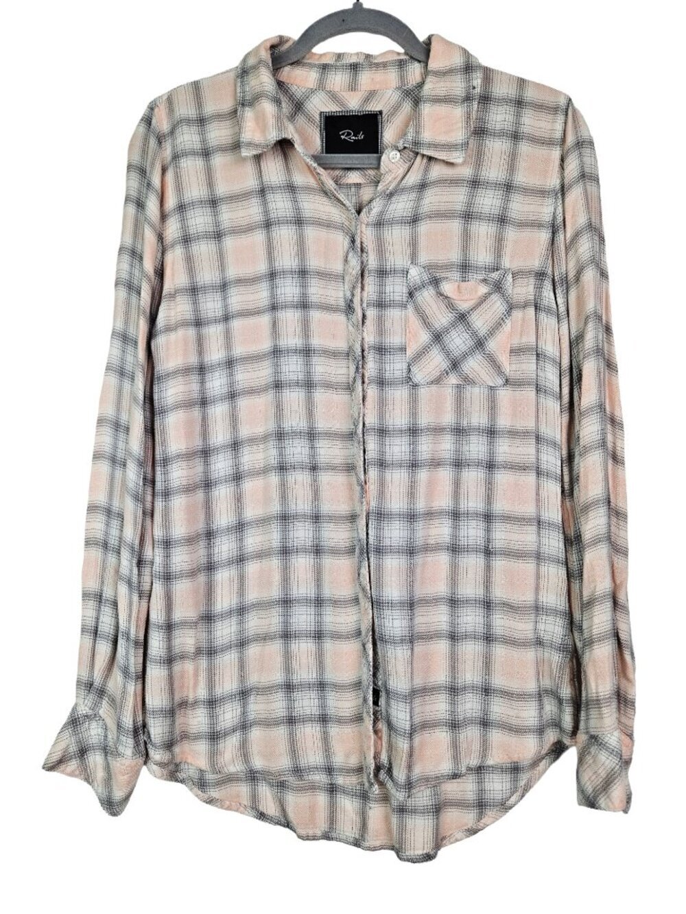Rails Hunter Peach/Gray/White Plaid Button Front Flannel Top S
